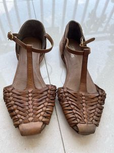 Stylish Woven Leather T-Strap Flats