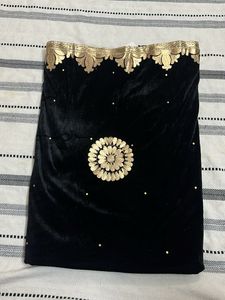 Elegant Black Velvet Dupatta with Gold Embroidery