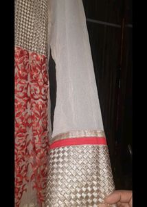 Red &amp; Cream Embroidered Anarkali Gown For Weddings