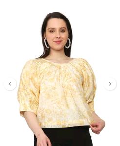 Pretty Floral Print Round Neck Blouson Top