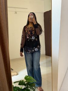 Embroidered Black Sheer Tunic