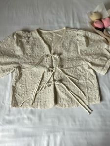 Cream Textured Tie-Up Top