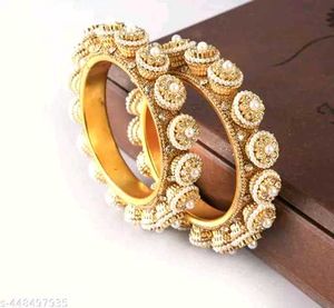 Elegant Gold Bangles with Pearls