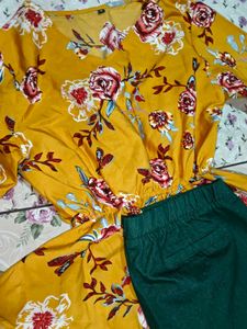 Yellow Floral top and pants set