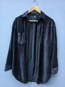 Velvet Striped Button-Up Shirt
