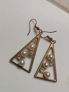 Triangle Pearl &amp; Crystal Dangle Earrings