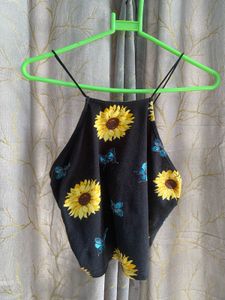 Sunflower & Butterfly Print Crop Top