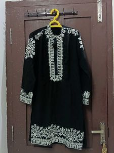 Elegant Black Kurta with White Embroidery