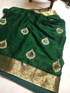 soft green saree with patchwork