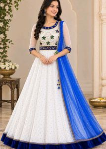 White &amp; Blue Lehenga Choli