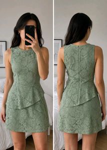 Lace sage green Peplum Dress