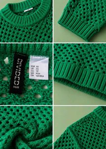 EMERALD GREEN OPEN KNIT CROPPED SWEATER