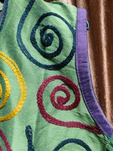 Green Kurti with Swirl Embroidery