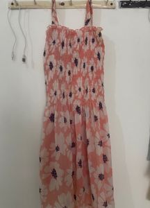 Smocked Floral Print Midi Dress