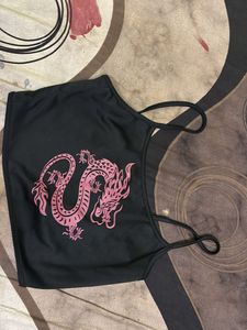 Black Dragon Print Crop Top