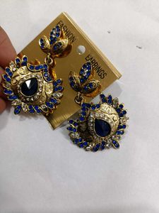 Blue &amp; Gold Statement Earrings
