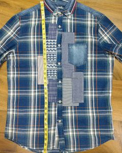 Desigual Blue Patchwork Plaid Shirt