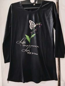 Black Long Sleeve Tunic with Butterfly Print