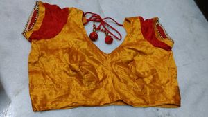 Vibrant Yellow &amp; Red Saree with Blouse