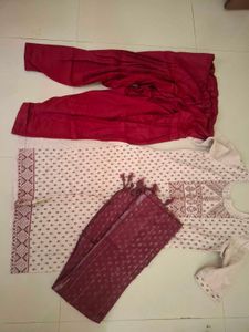 Maroon &amp; White Ethnic Kurta Set