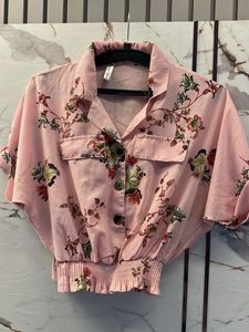 Pink Floral Button-Up Crop Top