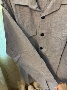 Men's Grey Striped Button-Up Shirt