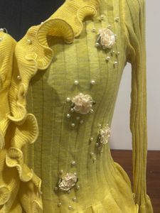 Yellow Ruffled Embellished Cardigan