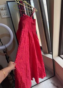 Chic Pink Printed Maxi Anarkali Cotton Dress