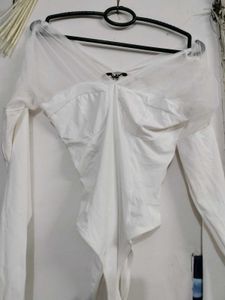 Chic White Sheer Sleeve bodysuit top