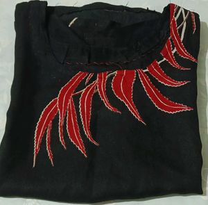 Black Kurta with Red Floral Print