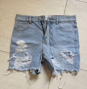 Distressed Light Wash Denim Shorts