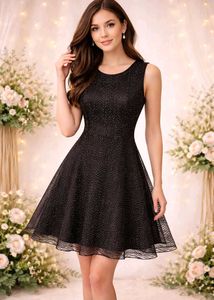 Sparkly Black Sleeveless A-line Dress