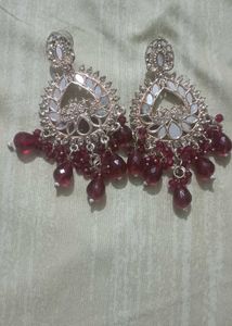 Elegant pink Stone Mirror Work Earrings