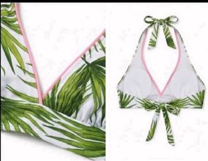 Tropical Leaf Print Halter Bikini Top