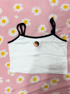 (S) H&M White Yin Yang Crop Top