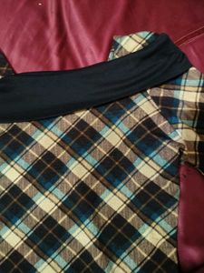 Plaid Off-Shoulder Long Sleeve Top