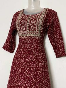pure cotton long Maroon Printed Anarkali Kurta
