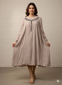 Elegant Embroidered Beige Dress