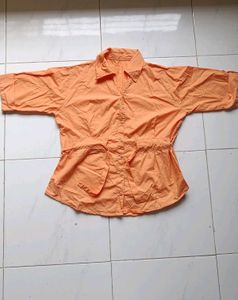 Orange Cotton Tie-Waist Shirt