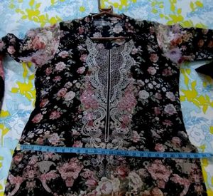 Black Pakistani embroidered patch work Kurt Set