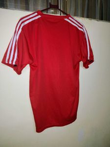 Red Activewear T-Shirt with White Stripes