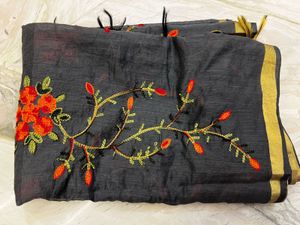 Embroidered Grey Cotton Duptta
