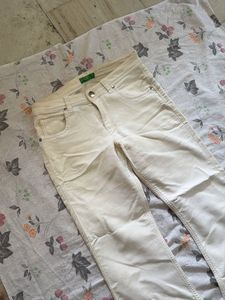 Cream Bell Bottom Jeans
