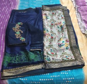 Elegant Blue Floral saree with blouse