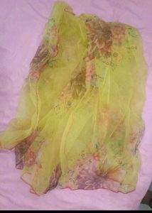 Greenish Yellow Silk Kurti Set + Floral Dupatta