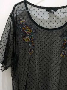 Sheer Black Polka Dot Embroidered Top