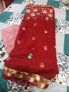 Embroidered Maroon Saree