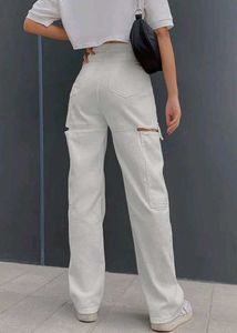 White Cut-Out Wide Leg Jeans