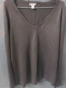 Elegant Brown V-Neck Long Sleeve Top
