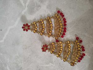 Exquisite Gold &amp; Red Stone Earrings